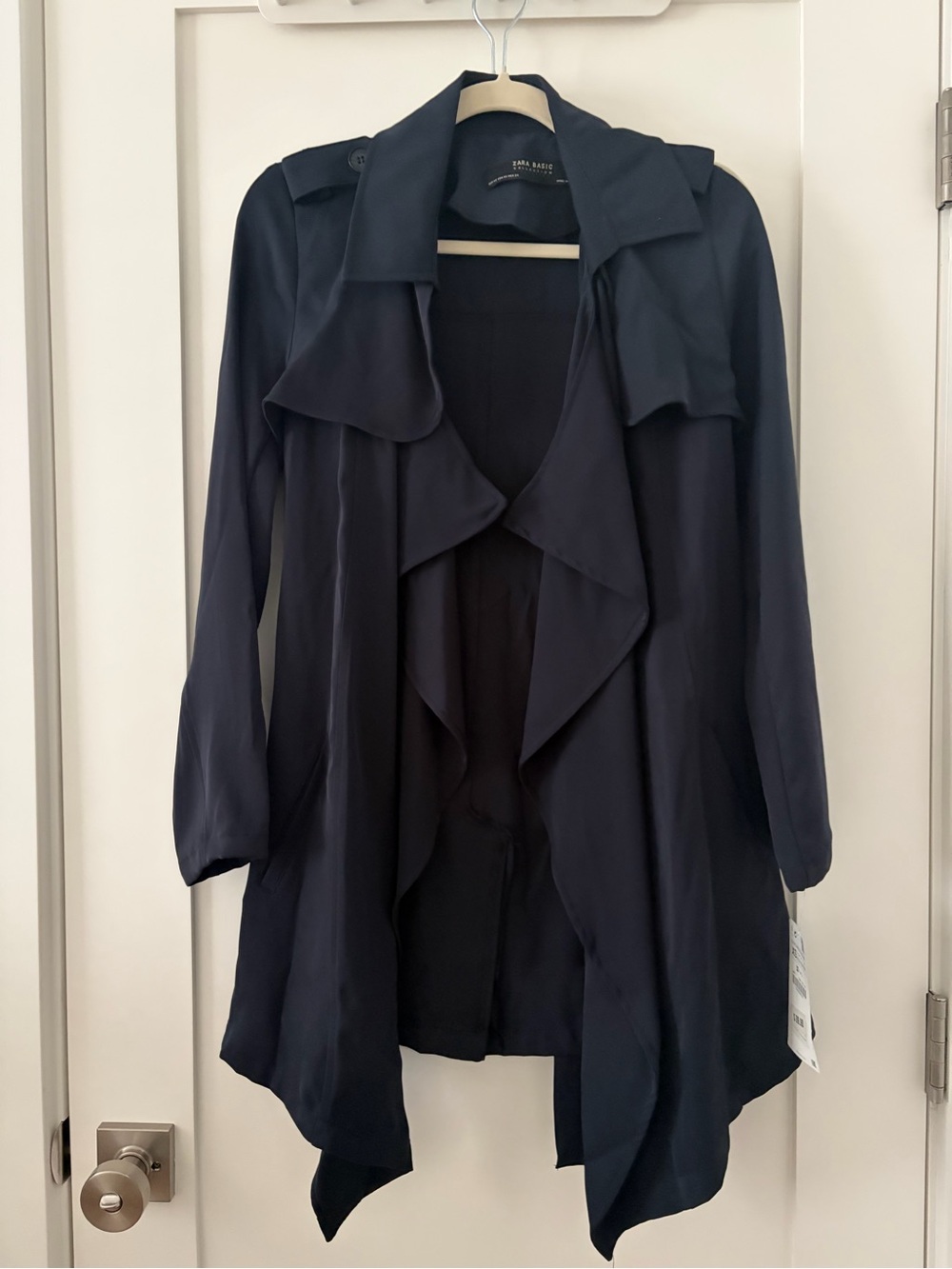 Zara Navy Draped Waterfall Trench Coat XS NWT